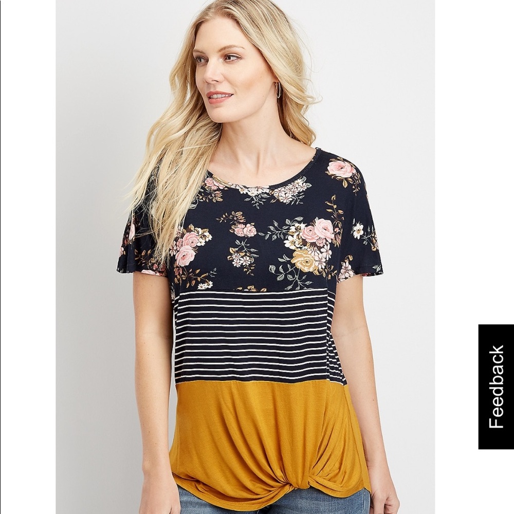 Maurice Soft 24/7 Floral Blocked Knot Hem Tee